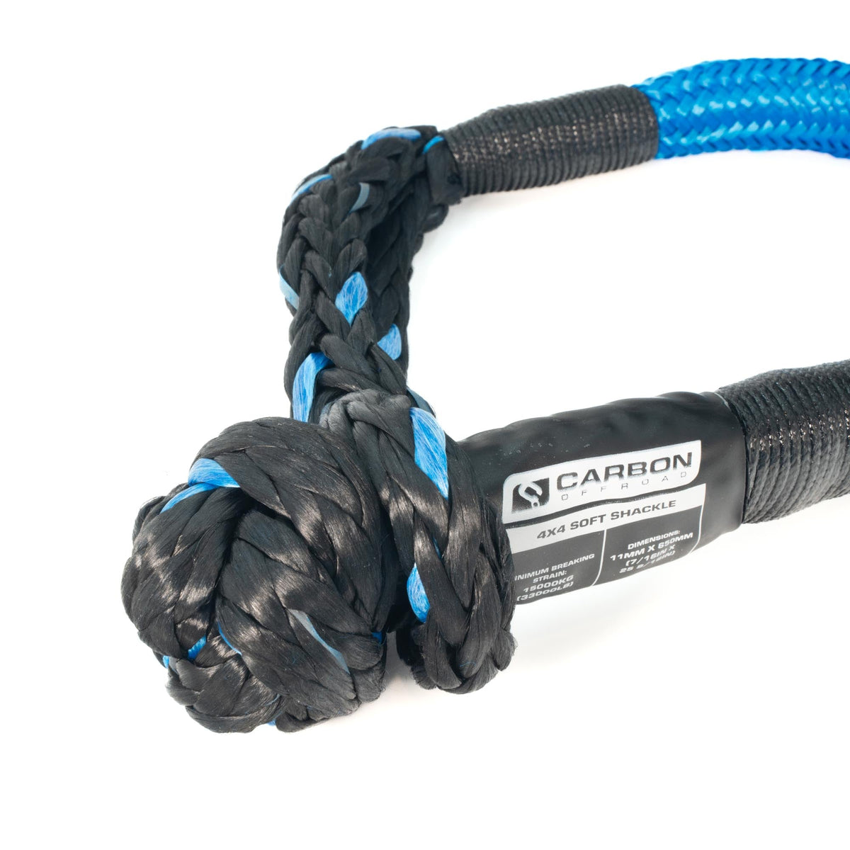 4x4 Soft Shackle by Carbon Offroad USA, black braided nylon with blue accents on Tampa Home & Garden Store