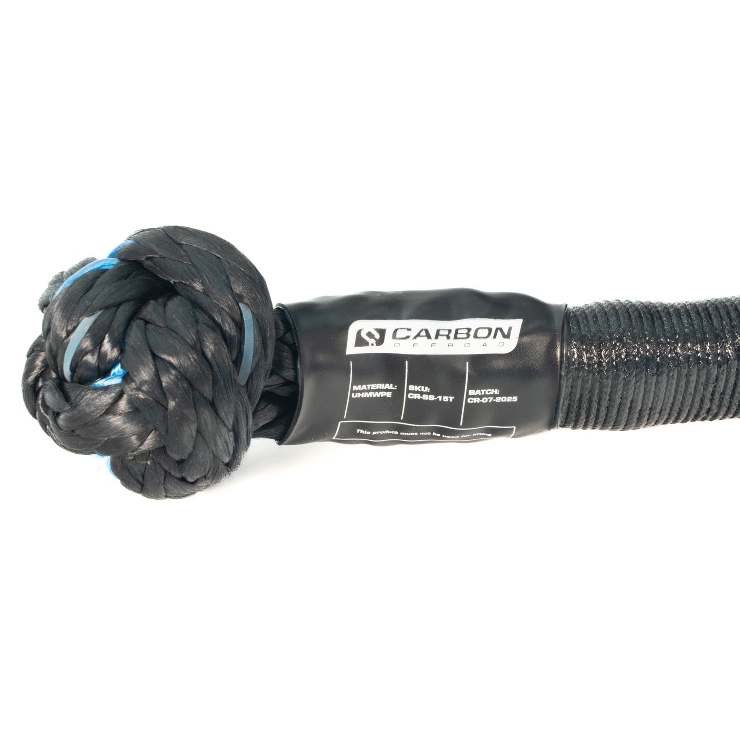 4x4 Soft Shackle by Carbon Offroad USA braided black rope with blue accents on Tampa Home & Garden Store