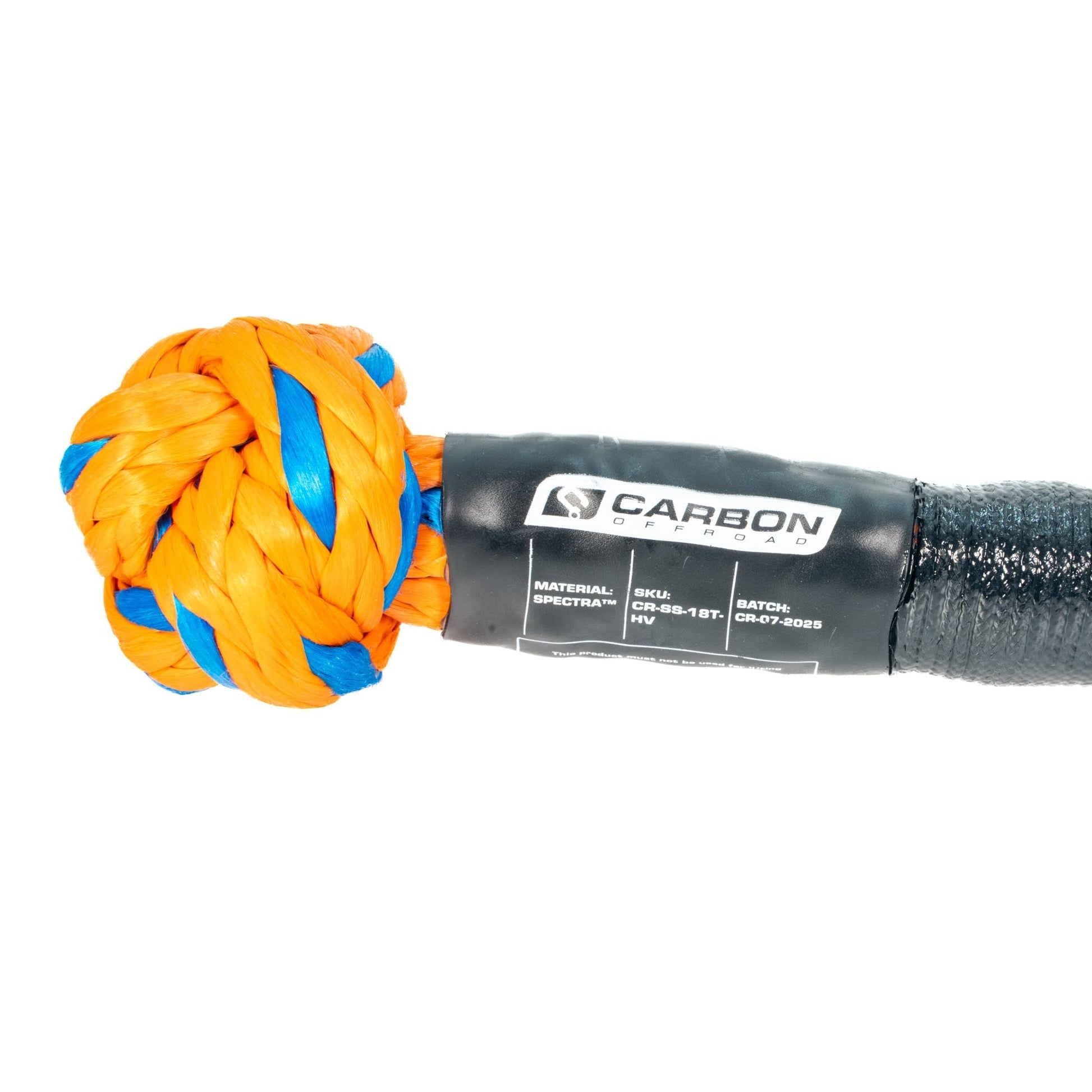 High-Vis 4x4 soft shackle with orange and blue braided rope and gray eyelet Carbon Offroad USA on Tampa Home & Garden Store