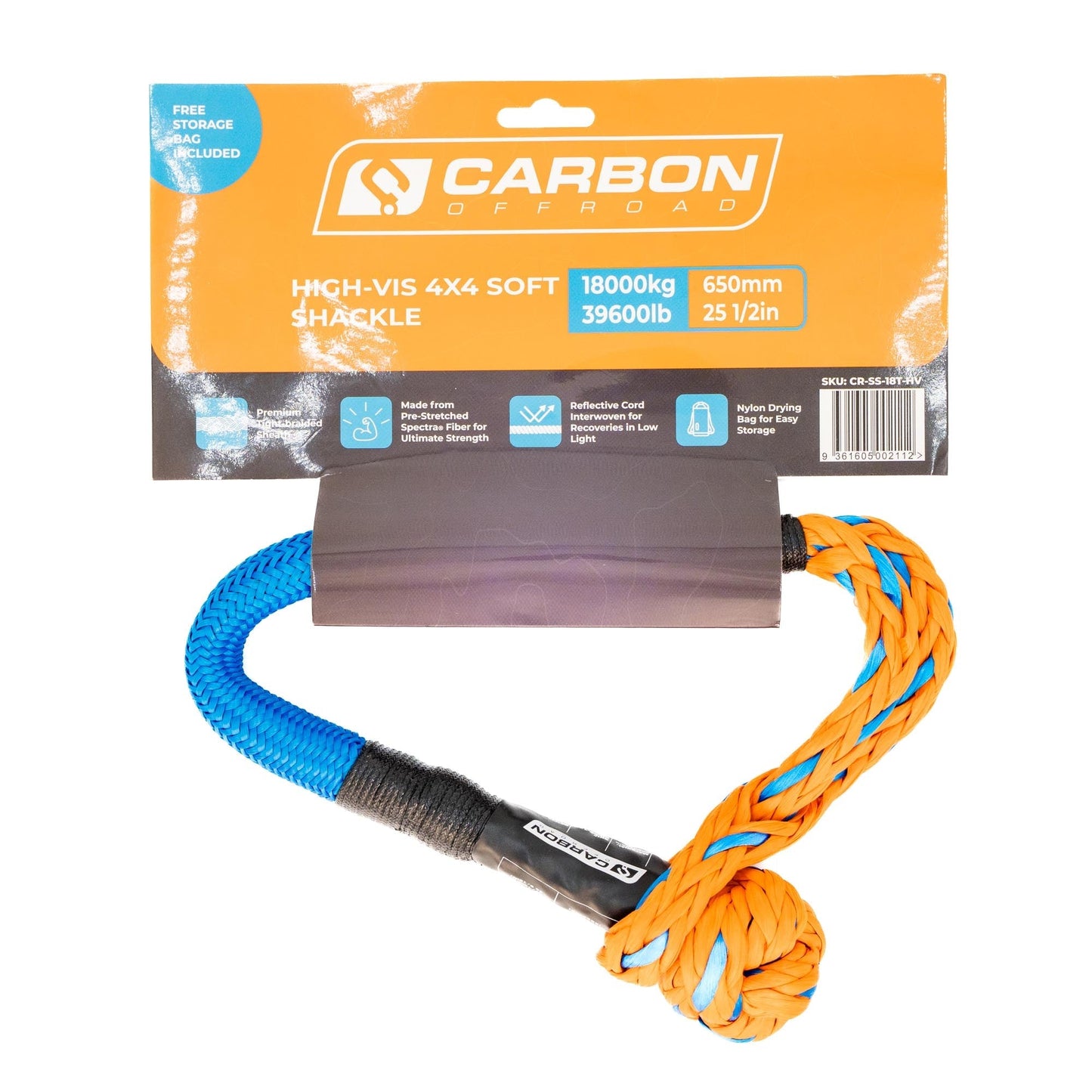 High-Vis 4x4 Soft Shackle by Carbon Offroad USA with bright blue and orange braided nylon rope on Tampa Home & Garden Store