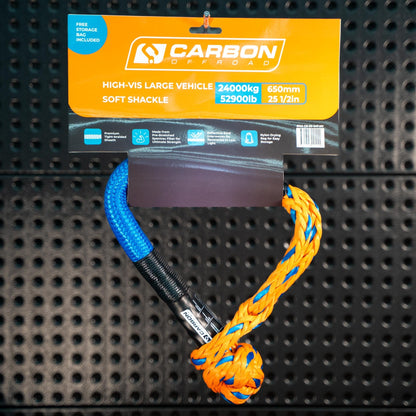 Large Vehicle High-Vis Soft Shackle by Carbon Offroad USA with blue-orange braided rope on Tampa Home & Garden Store