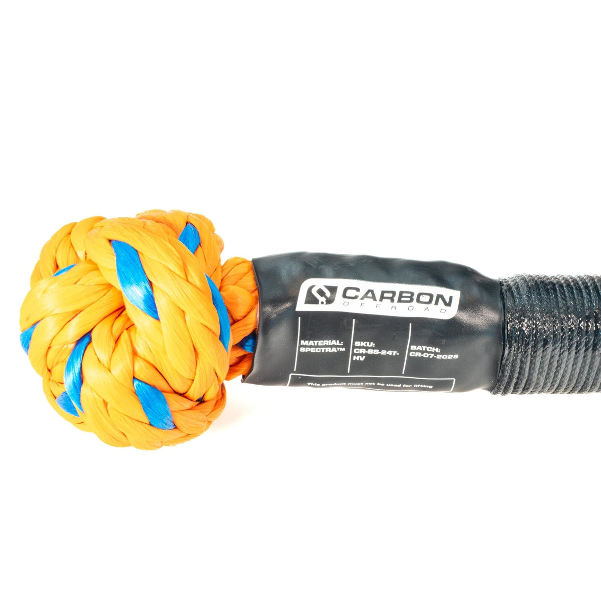 Large Vehicle High-Vis Soft Shackle with orange braided rope, black sleeve Carbon Offroad USA on Tampa Home & Garden Store