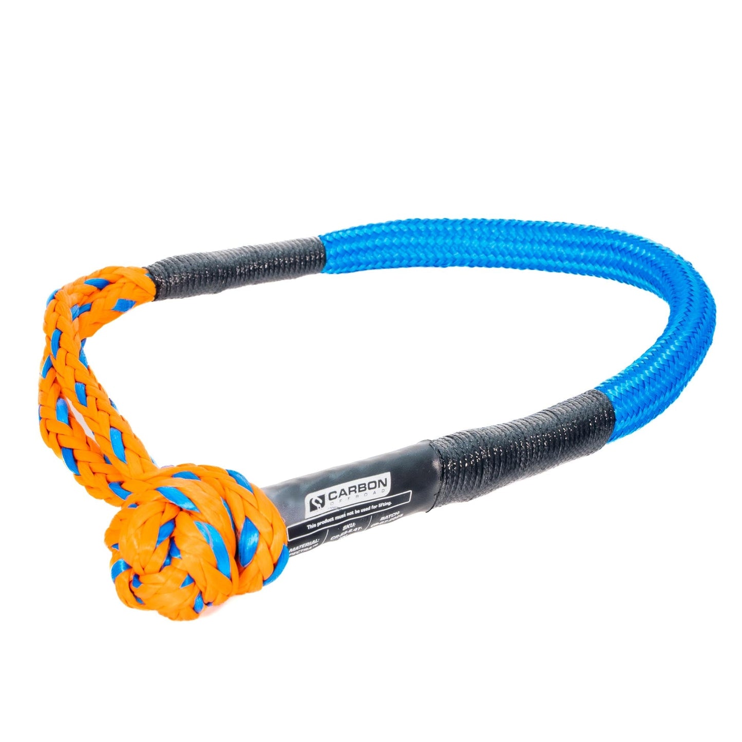 High-Vis UTV soft shackle, orange/blue braided rope with black sleeve, Carbon Offroad USA on Tampa Home & Garden Store