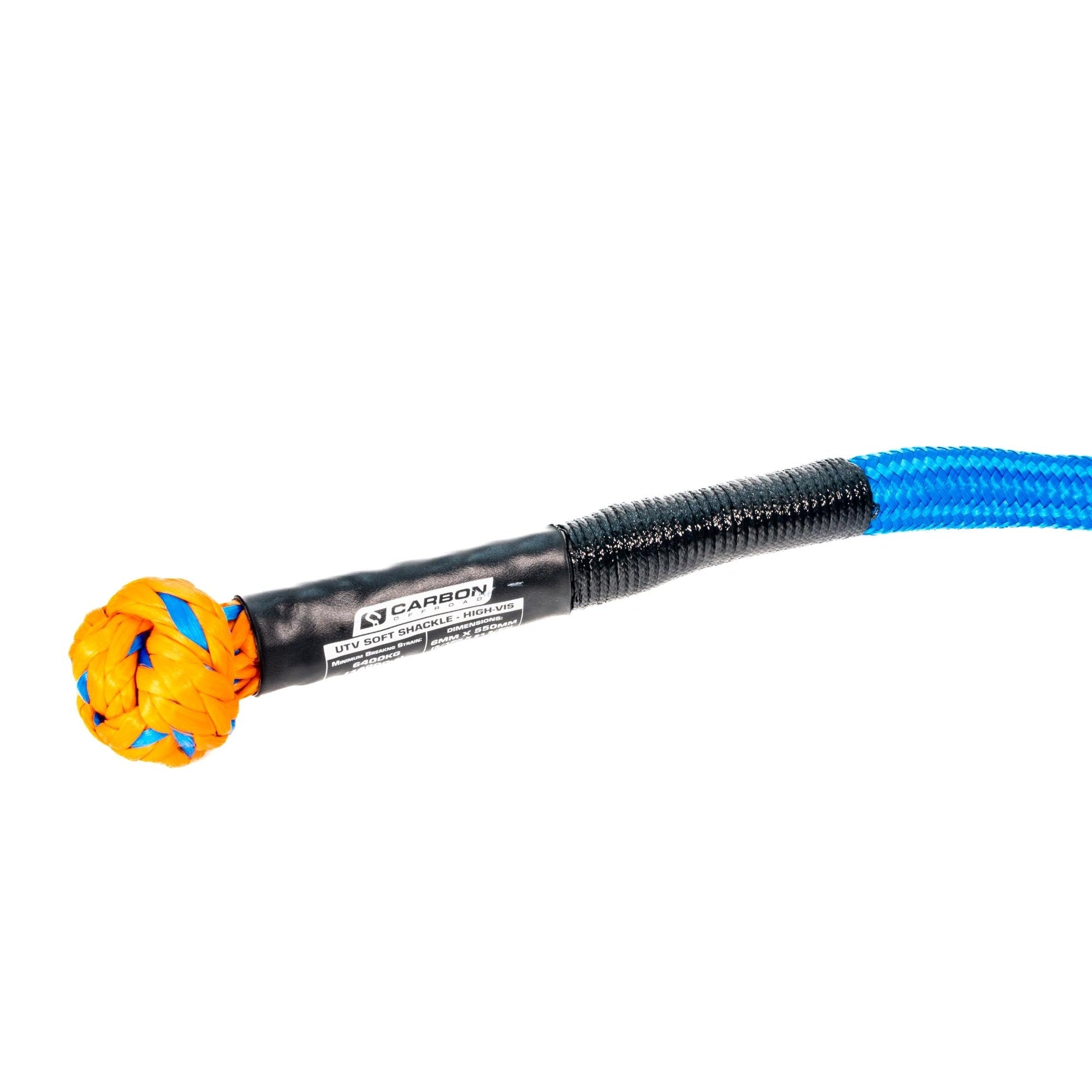 High-Vis UTV soft shackle by Carbon Offroad USA, orange/blue braided tow rope with black sleeve on Tampa Home & Garden Store