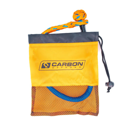 High-Vis UTV soft shackle recovery rope orange with blue accents in yellow Carbon Offroad bag on Tampa Home & Garden Store