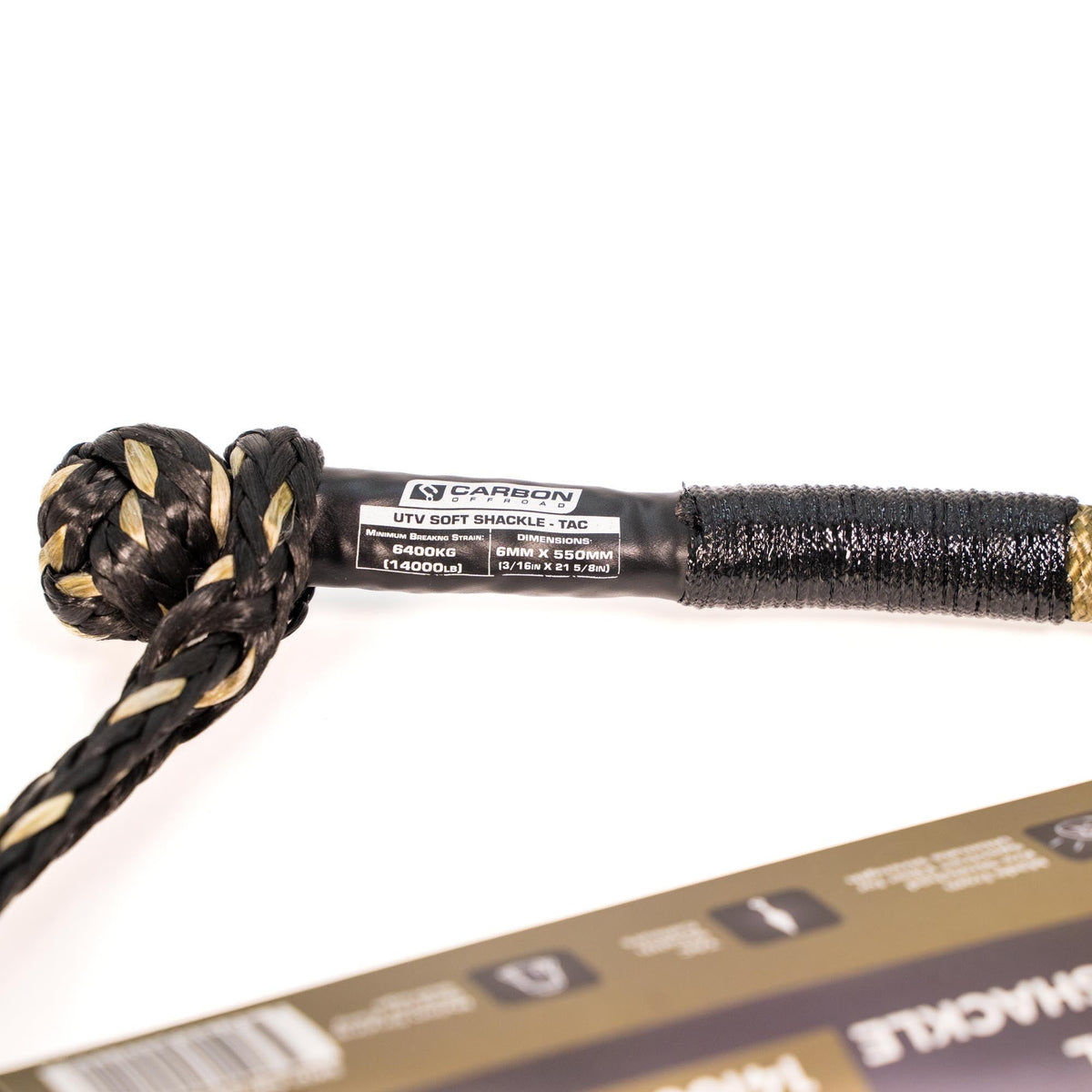 TAC UTV & Small Vehicle Soft Shackle by Carbon Offroad USA, braided black and tan rope on Tampa Home & Garden Store