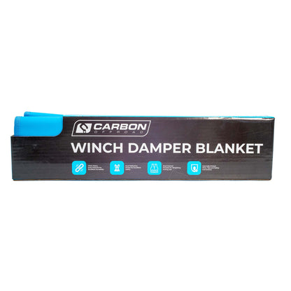 Winch Damper Blanket by Carbon Offroad USA with blue rolled blanket beside the branded box on Tampa Home & Garden Store