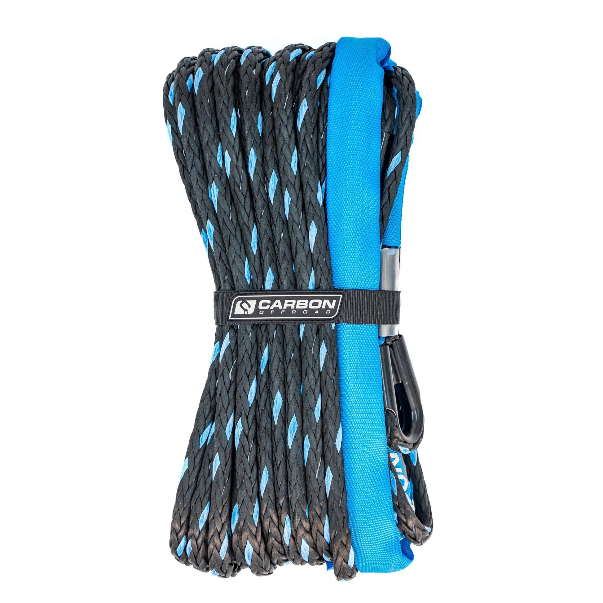 4x4 vehicle winch extension rope by Carbon Offroad USA, black braided with blue strap on Tampa Home & Garden Store