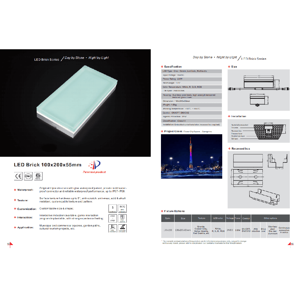 CRG31 basse tension dans le sol RVB ou WW LED pavé lumineux rectangulaire IP67 étanche