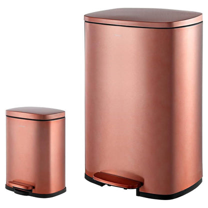 Juego de 2 - Cubos de Basura con Pedal Oro Cobre - 13 Galones y 1.3 Galones