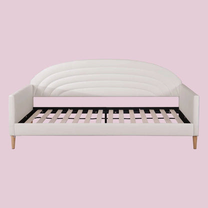 Cama de día tapizada de terciopelo crema blanquecino de tamaño doble, estilo moderno de mediados de siglo