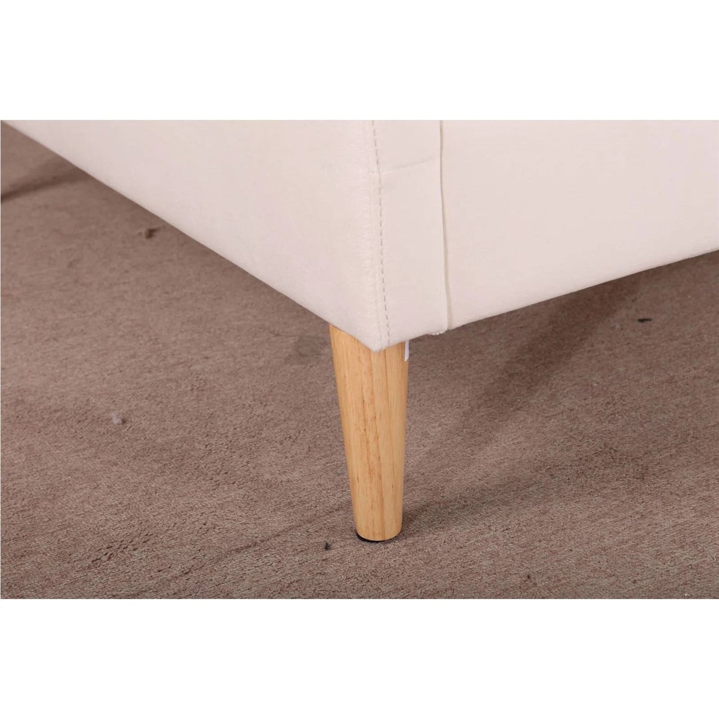 Cama de día tapizada de terciopelo crema blanquecino de tamaño doble, estilo moderno de mediados de siglo