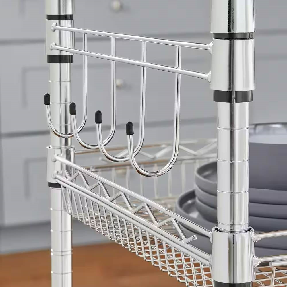 Carrito de cocina compacto con cubierta de acero inoxidable y 2 estantes de almacenamiento inferiores