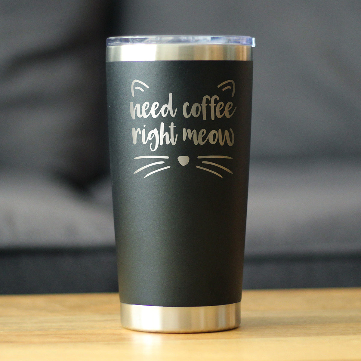 Need Coffee Right Meow - Tasse à café isolée avec couvercle coulissant - Tasse isolée en acier inoxydable - Cadeaux de café sur le thème du chat