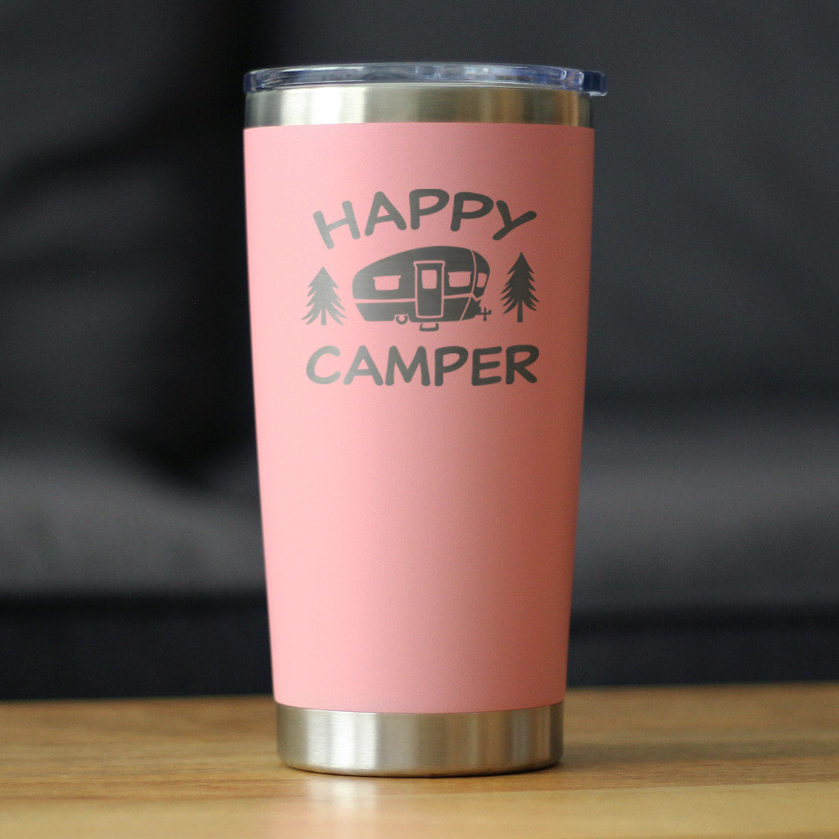 Happy Camper - Insulated Coffee Tumbler Cup with Sliding Lid - Stainless Steel Insulated Mug - Unique Outdoor Camping Tumbler