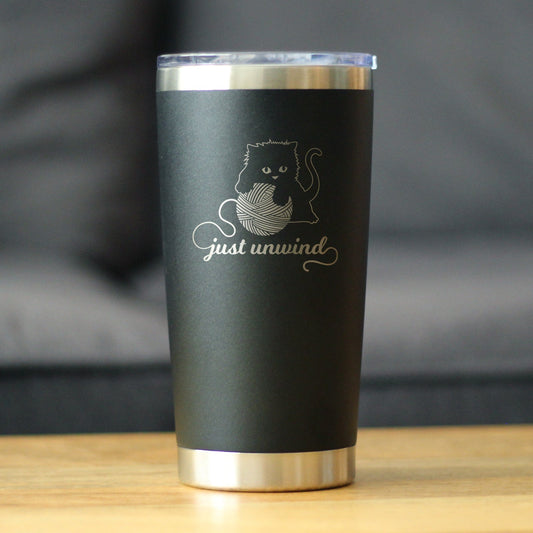 Just Unwind - Cat Insulated Coffee Tumbler Cup with Sliding Lid - Stainless Steel Travel Mug - Unique Cat Gifts for Women and Men