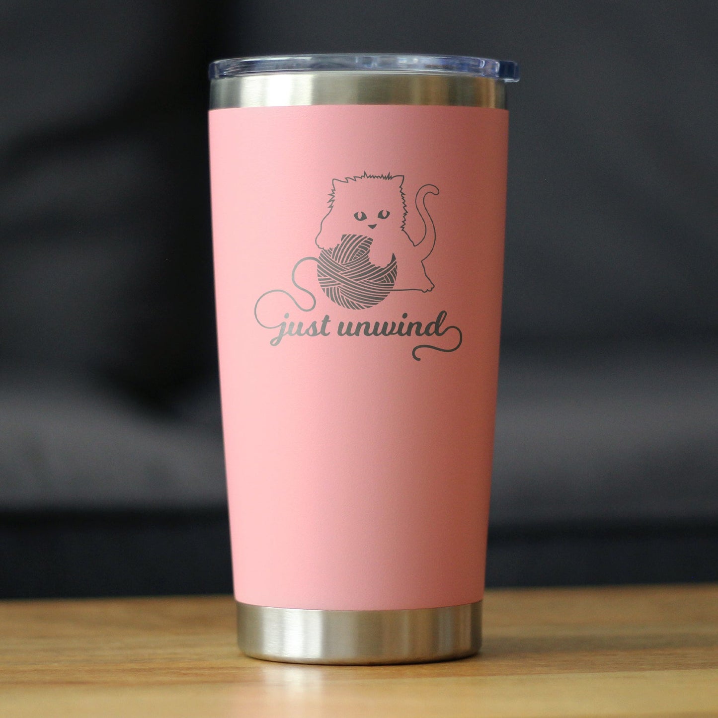 Just Unwind - Cat Insulated Coffee Tumbler Cup with Sliding Lid - Stainless Steel Travel Mug - Unique Cat Gifts for Women and Men