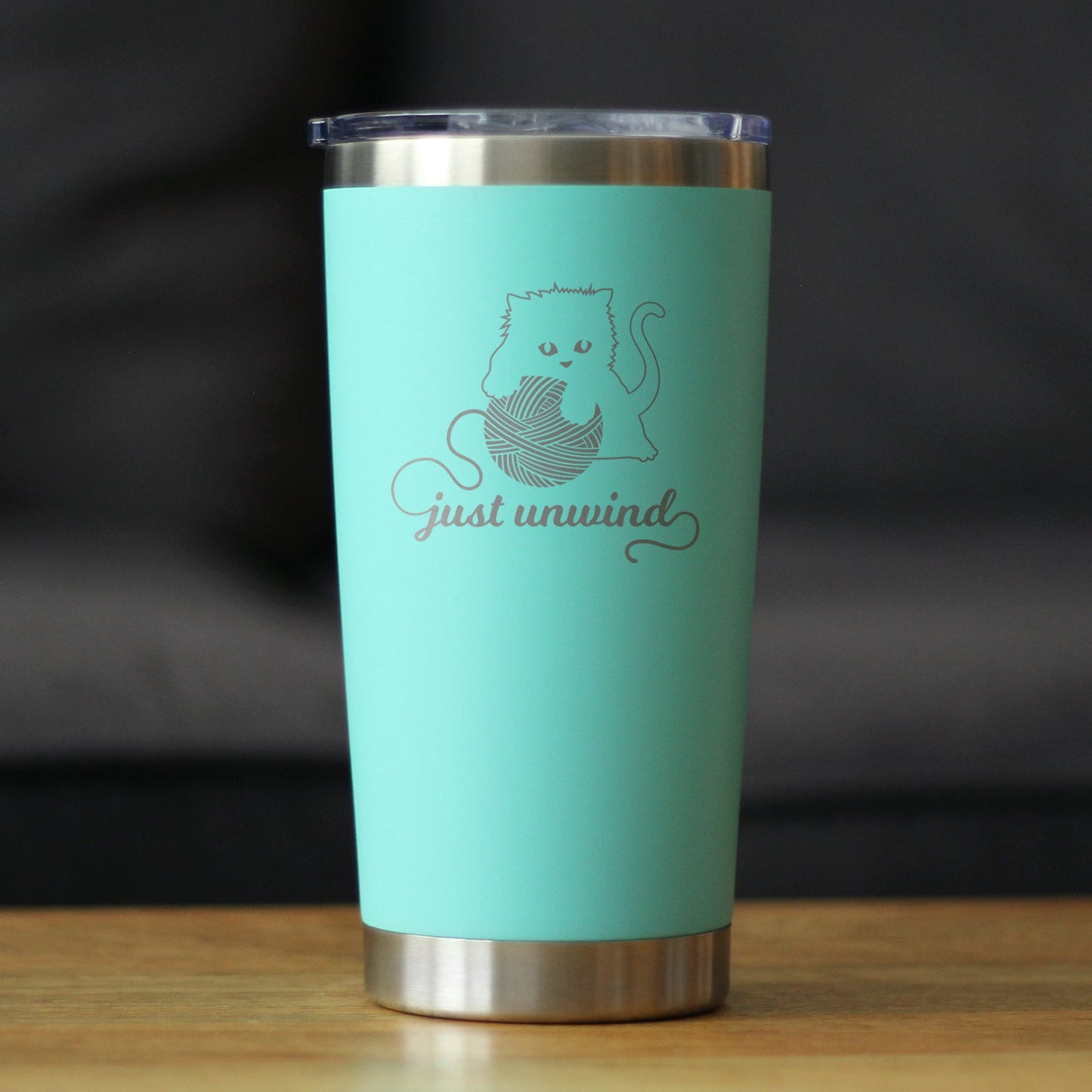 Just Unwind - Cat Insulated Coffee Tumbler Cup with Sliding Lid - Stainless Steel Travel Mug - Unique Cat Gifts for Women and Men