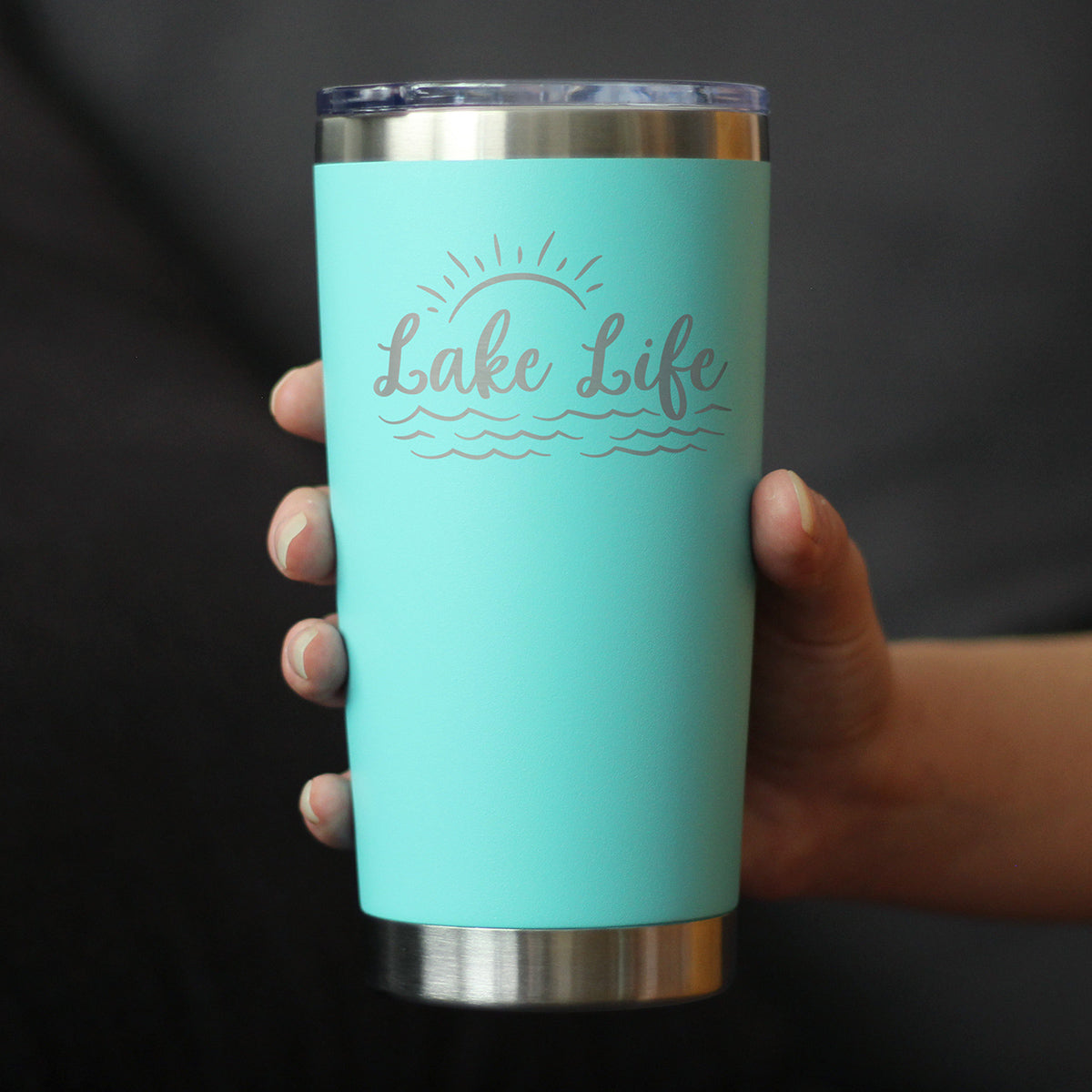 Lake Life – Gobelet à café isotherme avec couvercle coulissant – Tasse isotherme en acier inoxydable – Jolie tasse de camping en plein air et décoration de maison de lac