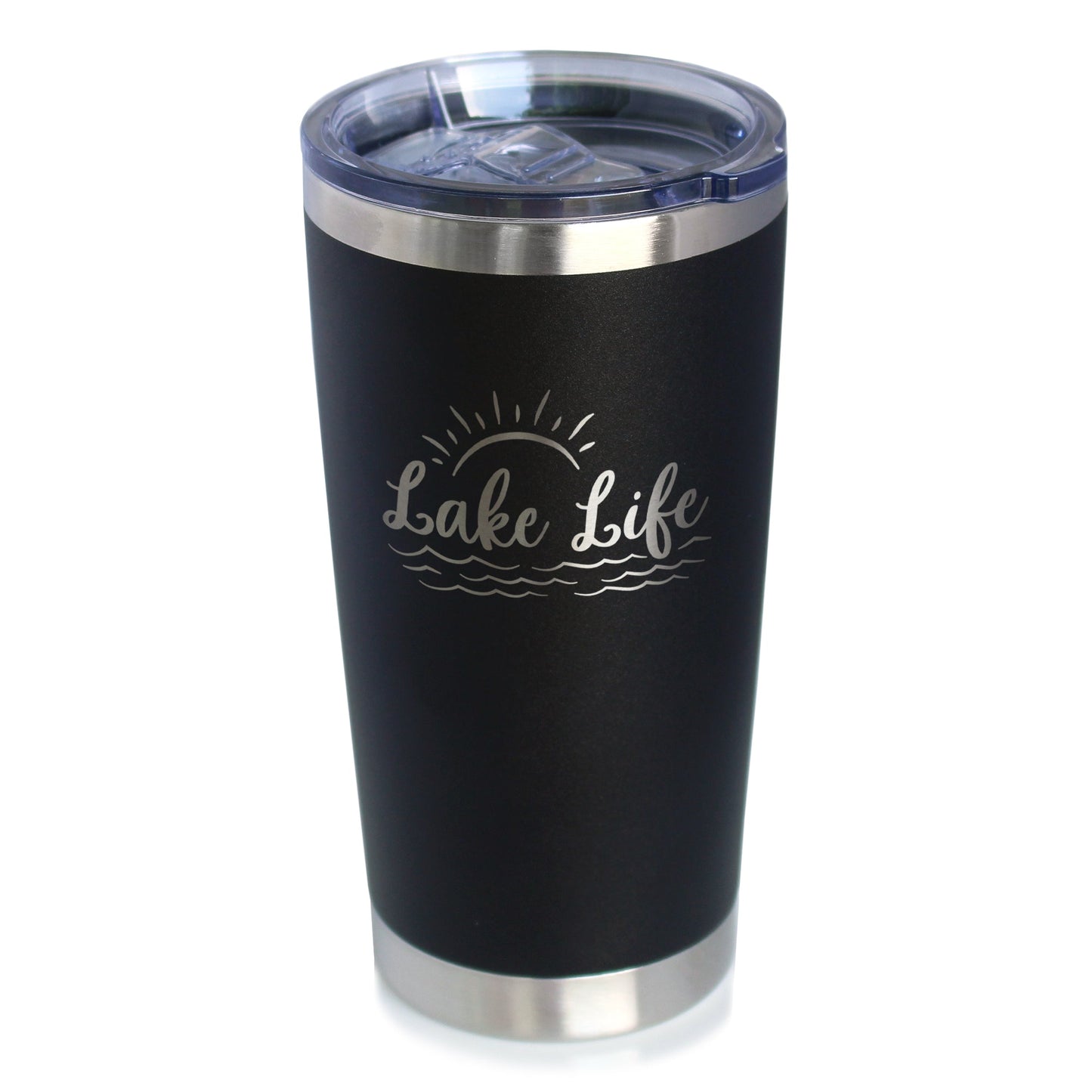 Lake Life – Gobelet à café isotherme avec couvercle coulissant – Tasse isotherme en acier inoxydable – Jolie tasse de camping en plein air et décoration de maison de lac