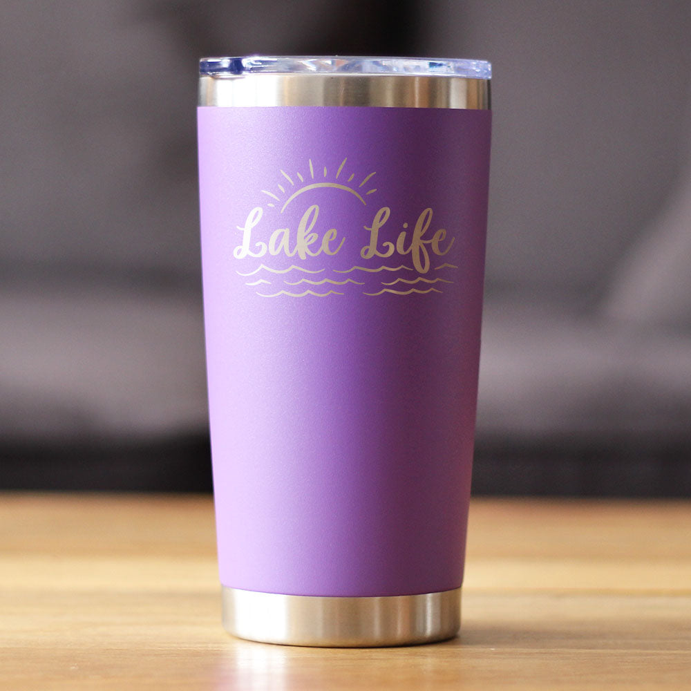 Lake Life – Gobelet à café isotherme avec couvercle coulissant – Tasse isotherme en acier inoxydable – Jolie tasse de camping en plein air et décoration de maison de lac