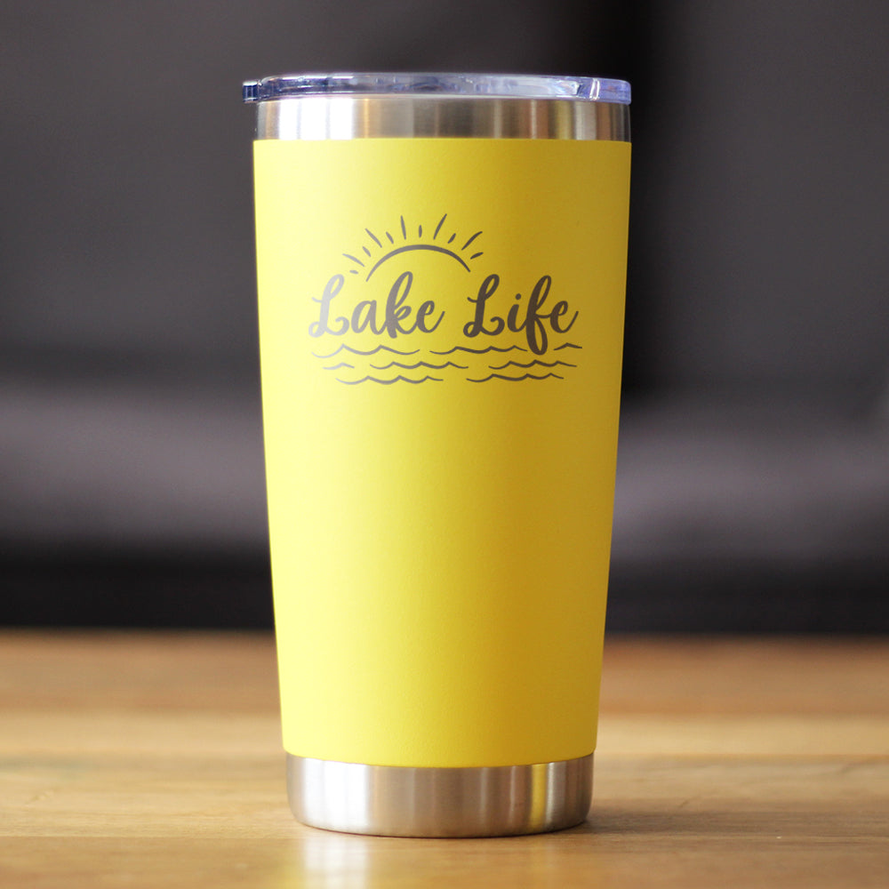 Lake Life – Gobelet à café isotherme avec couvercle coulissant – Tasse isotherme en acier inoxydable – Jolie tasse de camping en plein air et décoration de maison de lac