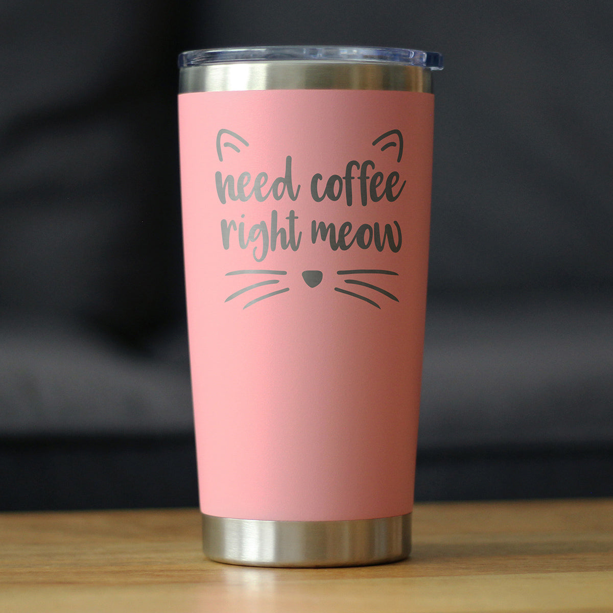 Need Coffee Right Meow - Tasse à café isolée avec couvercle coulissant - Tasse isolée en acier inoxydable - Cadeaux de café sur le thème du chat