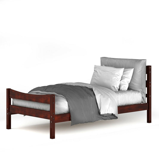 Twin size Farmhouse Style Pine Wood Platform Bed Frame in Walnut - Tampa Home & Garden Store