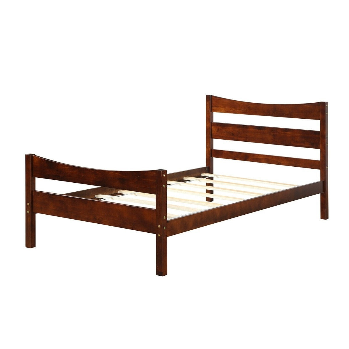 Estructura de cama de plataforma individual de madera de pino estilo rústico en nogal