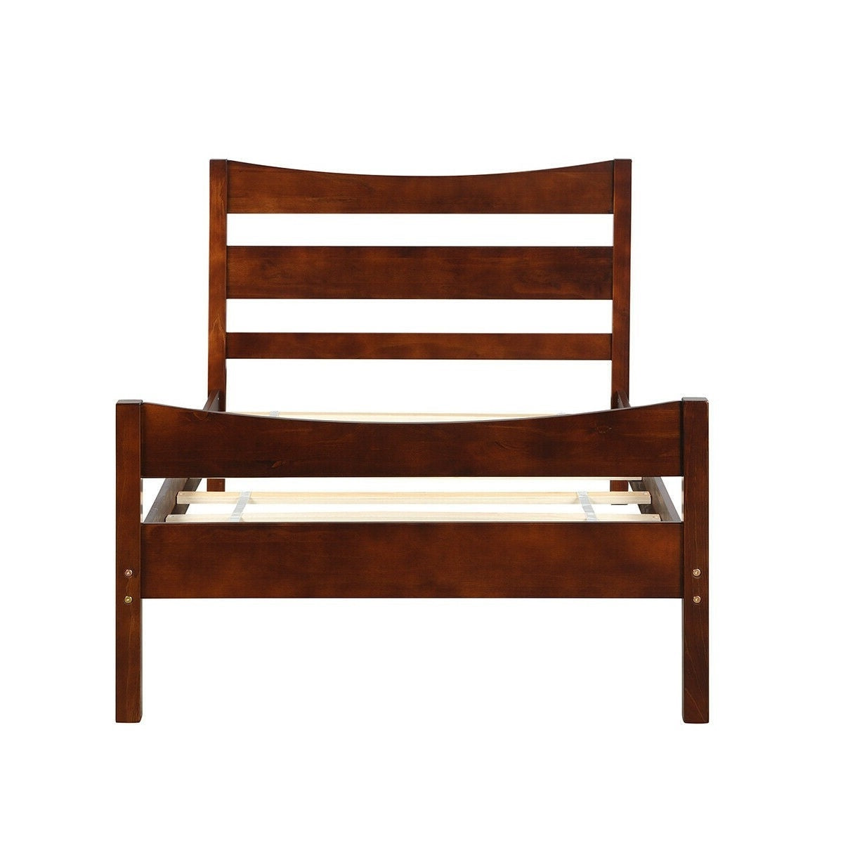Estructura de cama de plataforma individual de madera de pino estilo rústico en nogal