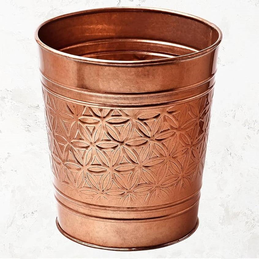 Copper finish trash can with embossed geometric pattern, HomePacific on Tampa Home & Garden Store
