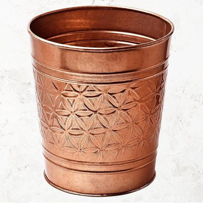 Copper finish trash can with embossed geometric pattern, HomePacific on Tampa Home & Garden Store