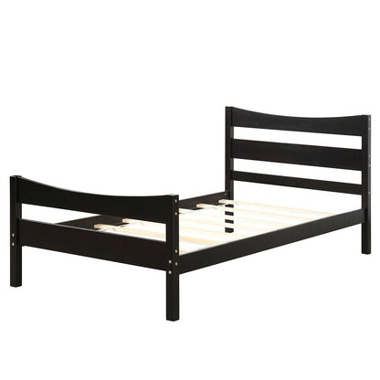 Base de cama individual de madera de pino estilo rústico en color espresso