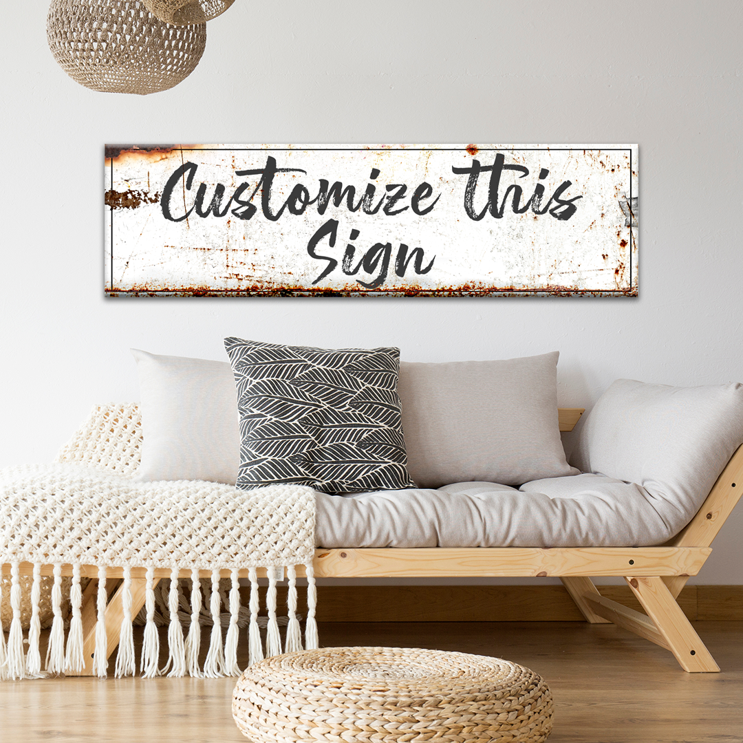 Custom Rustic Crafting Canvas Sign by Tailored Canvases, weathered canvas with rust accents on Tampa Home & Garden Store