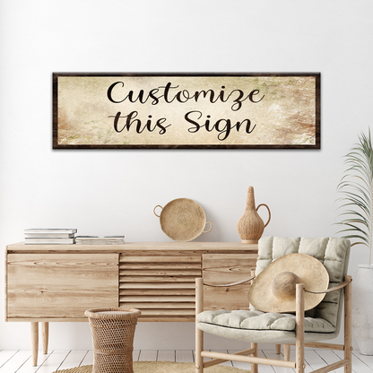 Custom Rustic Canvas Sign by Tailored Canvases; beige textured canvas with dark wood frame on Tampa Home & Garden Store