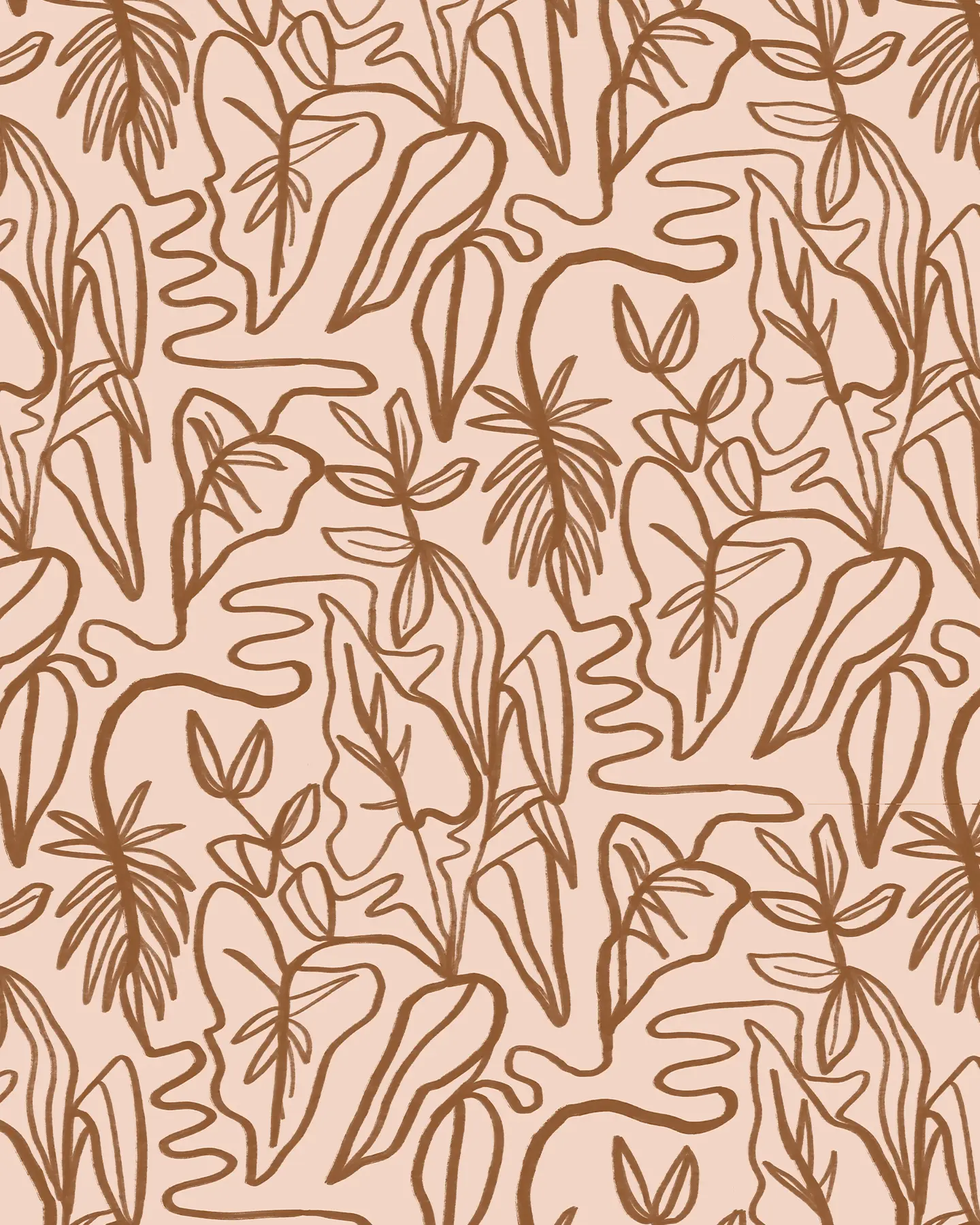 Wallpaper Ink Foliage with rust brown lines on peach background on Tampa Home & Garden Store