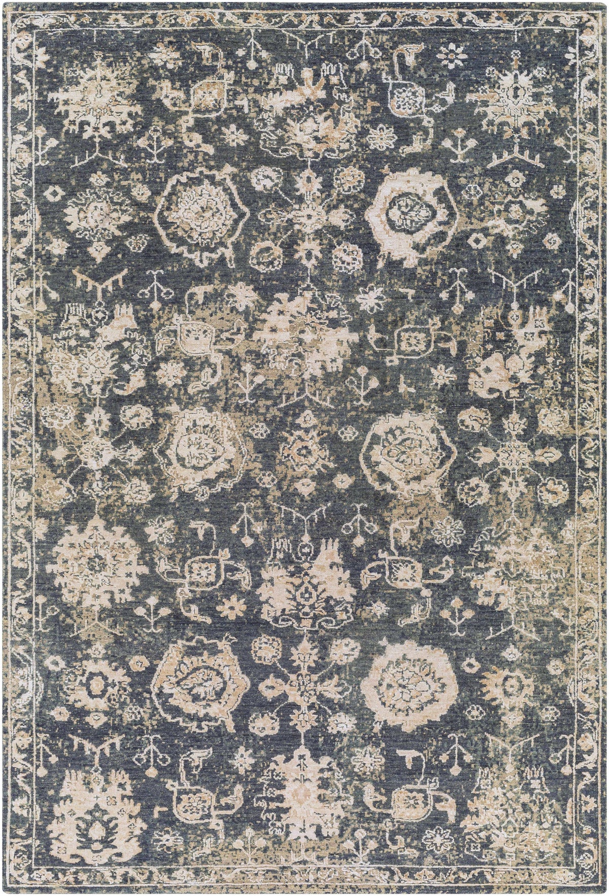 Cutlerville Handmade Wool Area Rug navy indigo with ivory floral motifs by Boutique Rugs on Tampa Home & Garden Store