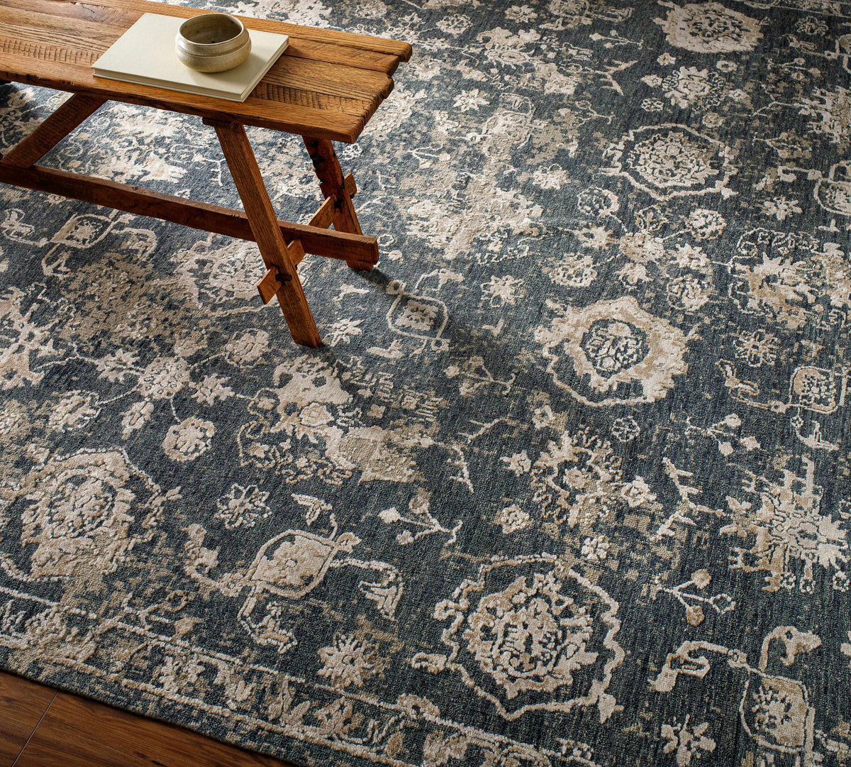 Cutlerville Handmade Wool Area Rug blue and cream by Boutique Rugs on Tampa Home & Garden Store