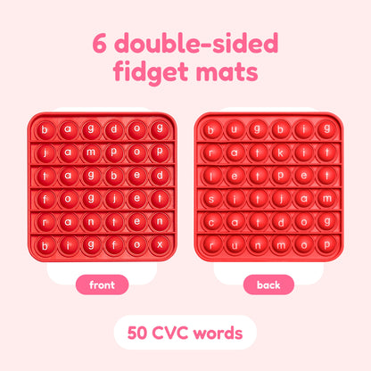 The Fidget Games 6 double-sided CVC fidget mats with red bubble letters for word building front and back on Tampa Home & Garden Store