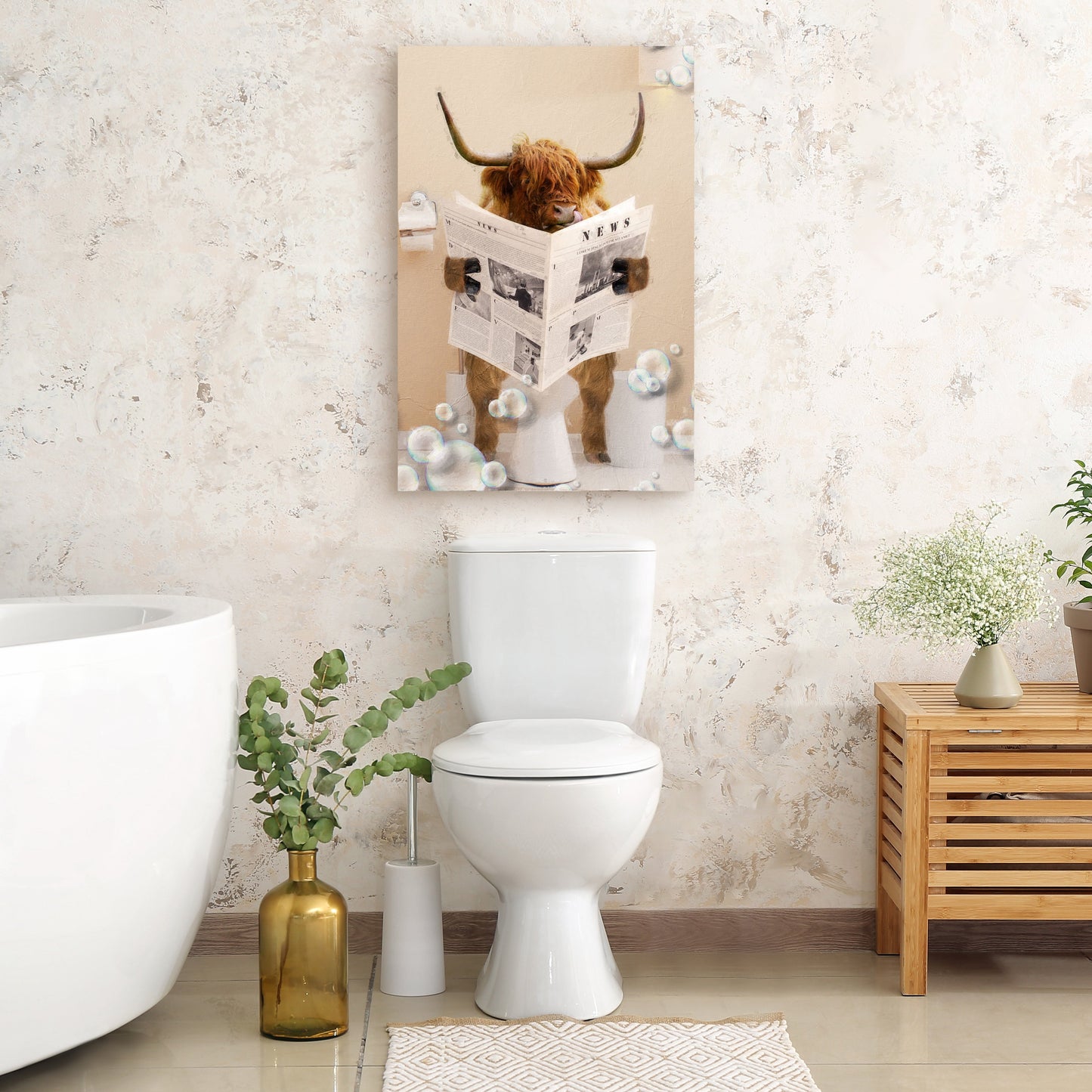 Highland Cow Reading Newspaper canvas wall art by Tailored Canvases on Tampa Home & Garden Store