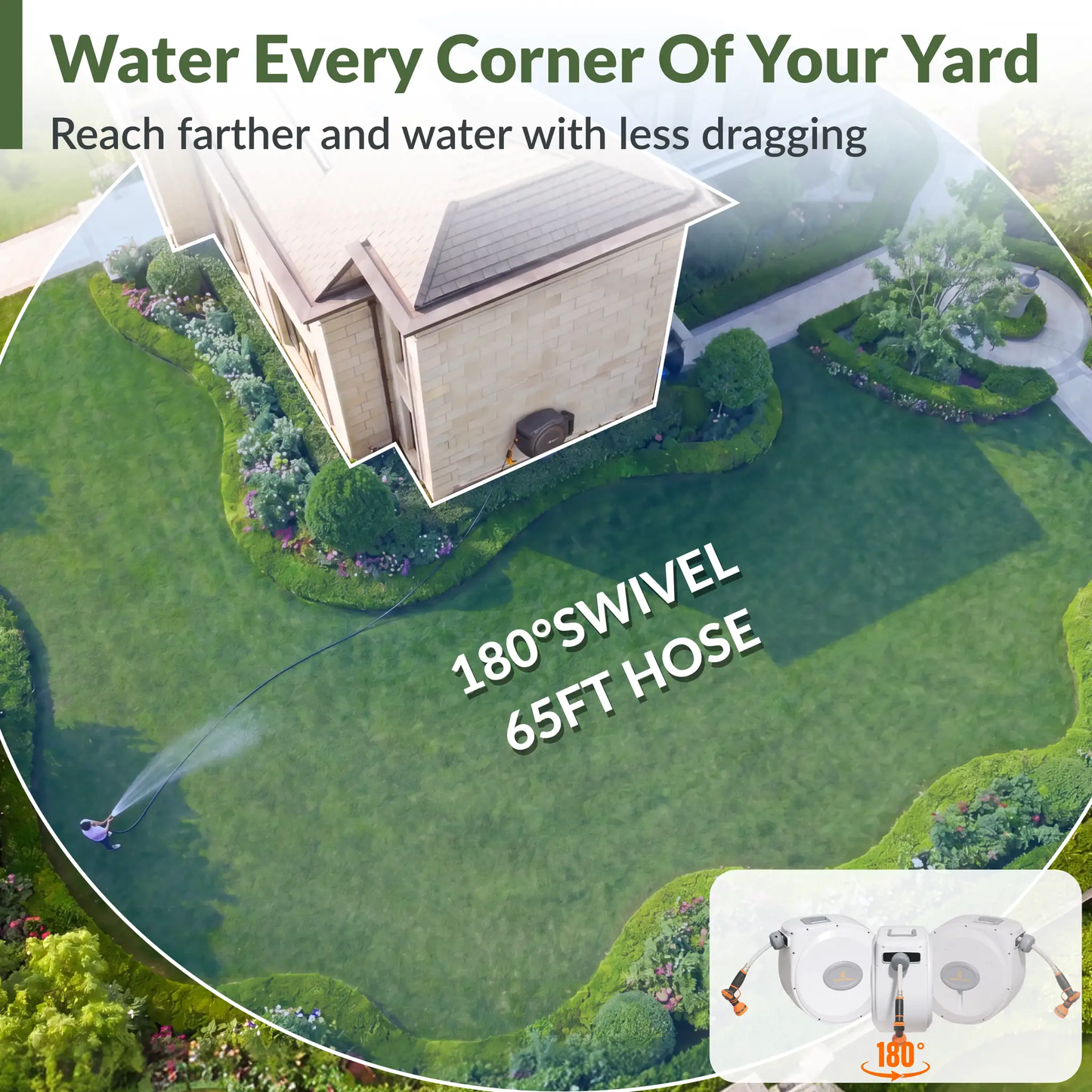 Retractable Garden Hose Reel 65 ft 5/8 in, white/gray by Giraffe Tools for Home & Garden on Tampa Home & Garden Store