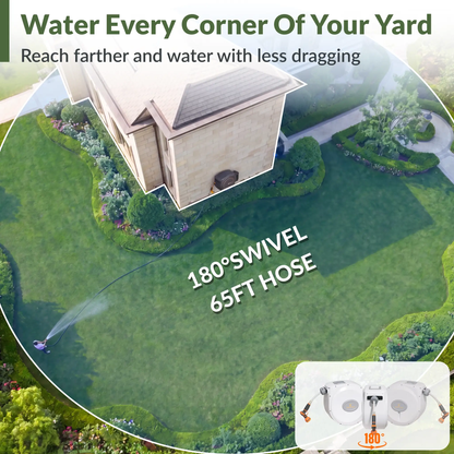Retractable Garden Hose Reel 65 ft 5/8 in, white/gray by Giraffe Tools for Home & Garden on Tampa Home & Garden Store