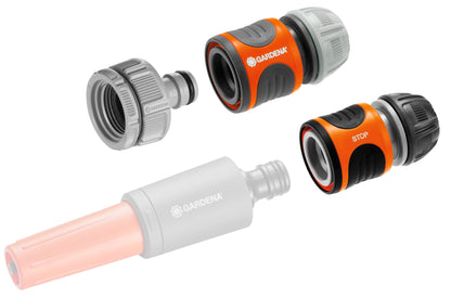 Gardena Water Stop quick-connect hose couplers, 13–15 mm, orange/gray set of 3 on Tampa Home & Garden Store