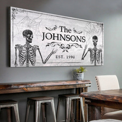 Gothic Family Sign III canvas by Tailored Canvases, skeleton art with ornate borders on Tampa Home & Garden Store