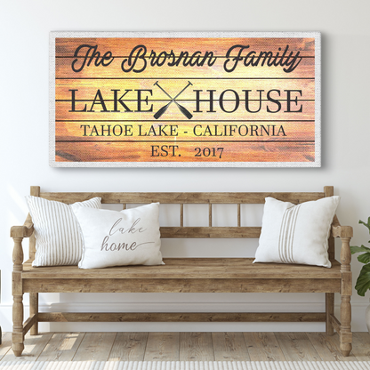 Family Lake House Paddle Sign III canvas by Tailored Canvases; rustic wood planks with paddles on Tampa Home & Garden Store