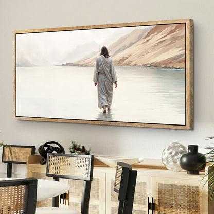 Walking on Water Faith Wall Art XI canvas Tailored Canvases, beige waters with robed figure on Tampa Home & Garden Store