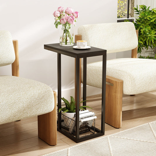 C-shaped End Table Slide Under Couch TV Tray for Coffee Laptop Tablet - Tampa Home & Garden Store