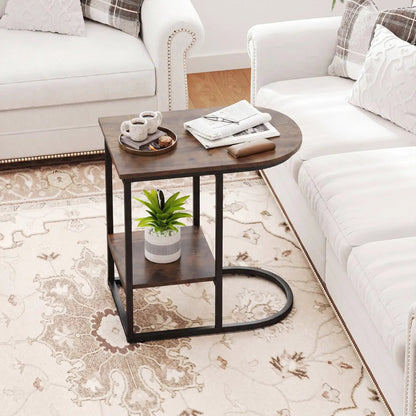 C Shaped Sofa Side Table With Faux Marble Top