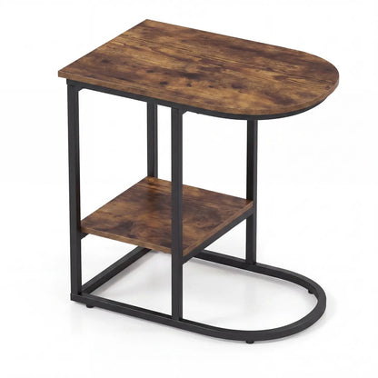 C Shaped Sofa Side Table With Faux Marble Top