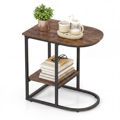 C Shaped Sofa Side Table With Faux Marble Top